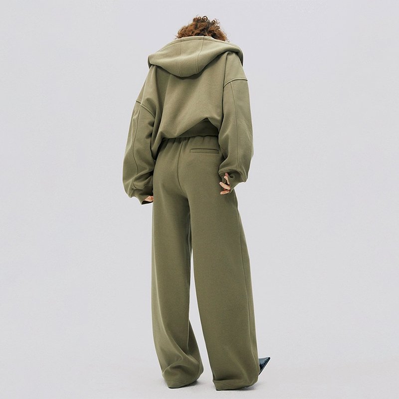 F240098 Custom Women Two Piece Outfits Clothing Set Lady Fashionable Fleece Zip Up Hoodie Oversize Loose Wide Leg Sweatpants Set