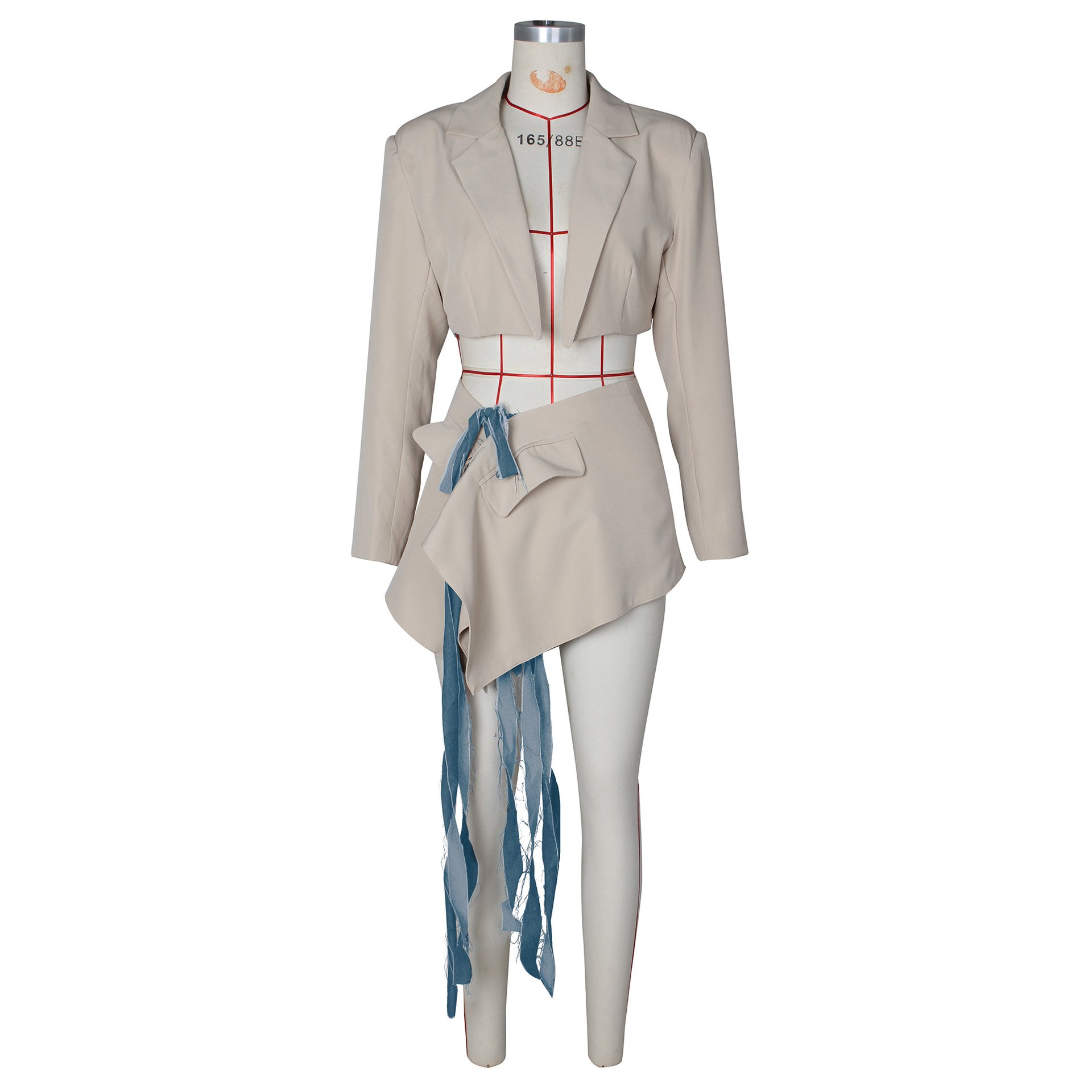 2024 Fall Fashion Women's sexy patchwork short suit Denim jacket top + lace-up skirt 2 set club party suit