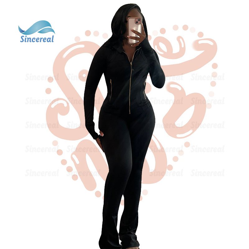Custom logo casual Women outfits Workout slim Fitness Jogger Leggings Yoga Jacket and flare pant Women Tracksuit 2 piece Set
