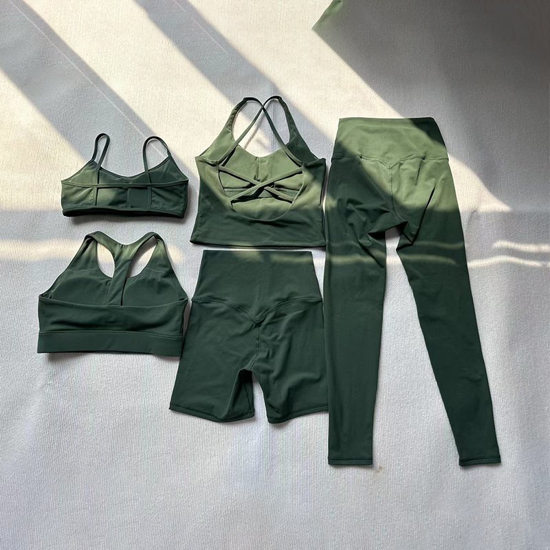 Super Soft 3.0 Cloud Material New 5 Pieces Fitness Yoga Sets Athletic Racer Back Supportive Bra Top Non Scrunch Legging Suits