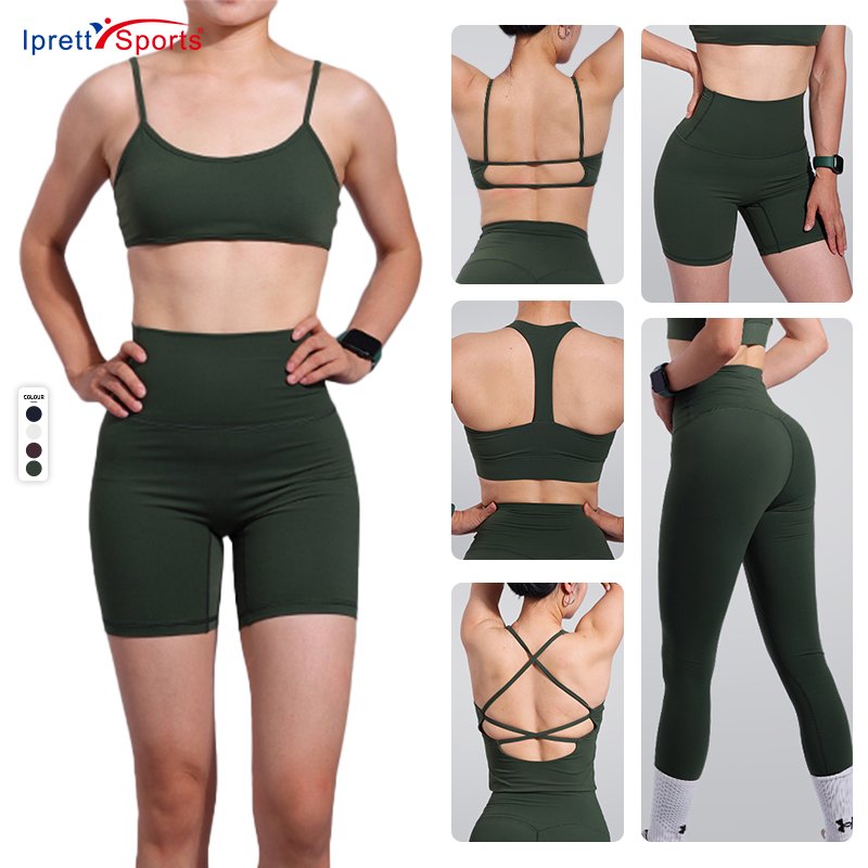 Super Soft 3.0 Cloud Material New 5 Pieces Fitness Yoga Sets Athletic Racer Back Supportive Bra Top Non Scrunch Legging Suits