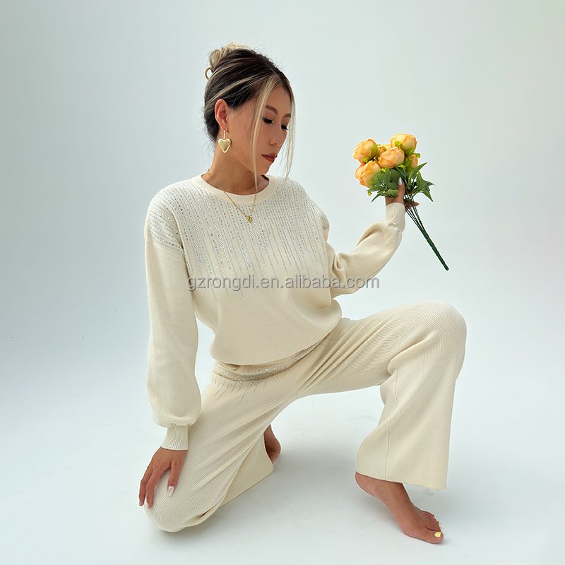 Wholesale European and American 2023 Autumn and Spring New Long Sleeved Sweater Round Neck Wild Fashion Women's Sets