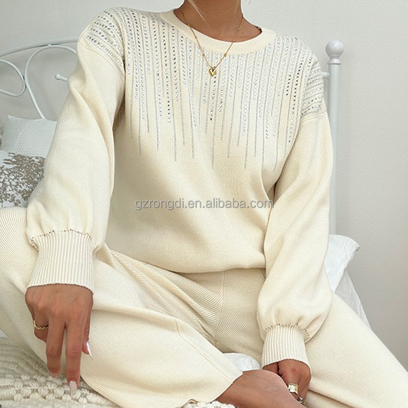 Wholesale European and American 2023 Autumn and Spring New Long Sleeved Sweater Round Neck Wild Fashion Women's Sets