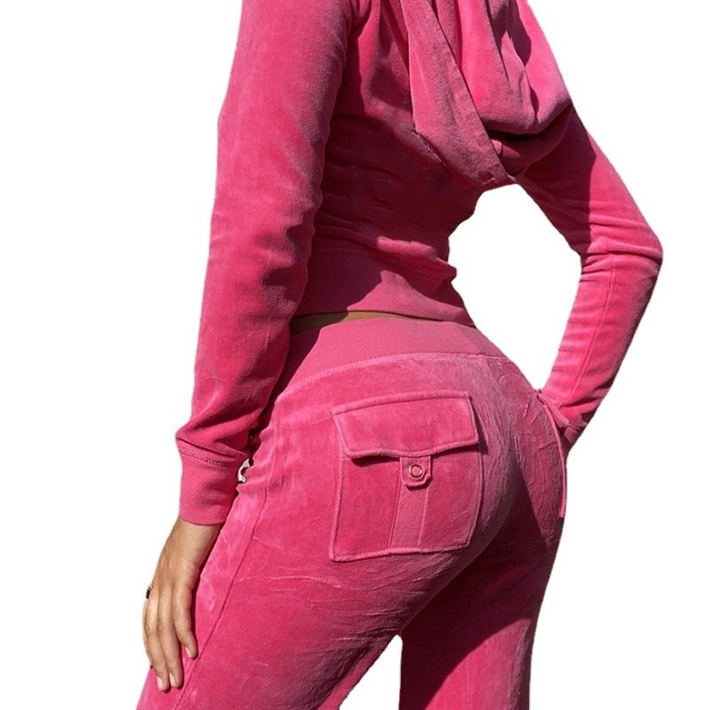 Velvet Velour Slim Fitted Full Zipper UP Customized Hoodies Joggers Luxury Sporty Sets Skinny Women Blank Tracksuit for Women