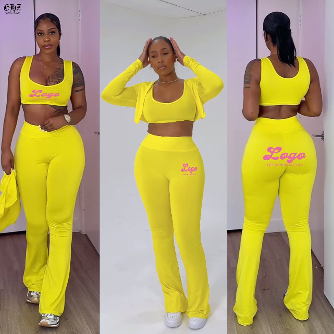 Casual Outfits Comfy Loungewear Custom Logo Women's 2 Piece Lounge Sets Flare Leg Pants Set