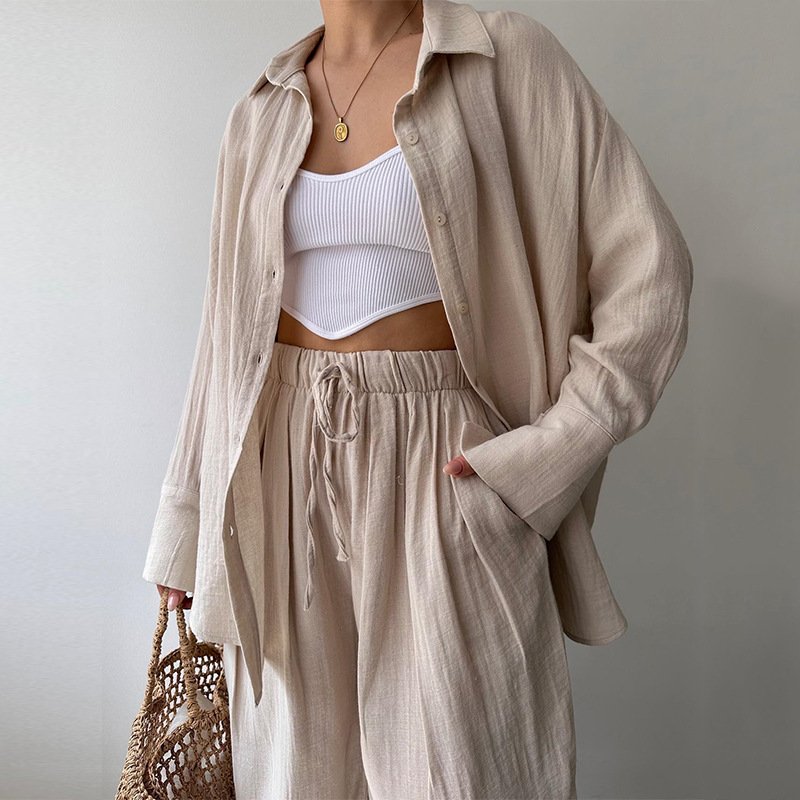 2024 fall clothing for women solid modest casual blouses shirts high rise loose pants plus size women's sets