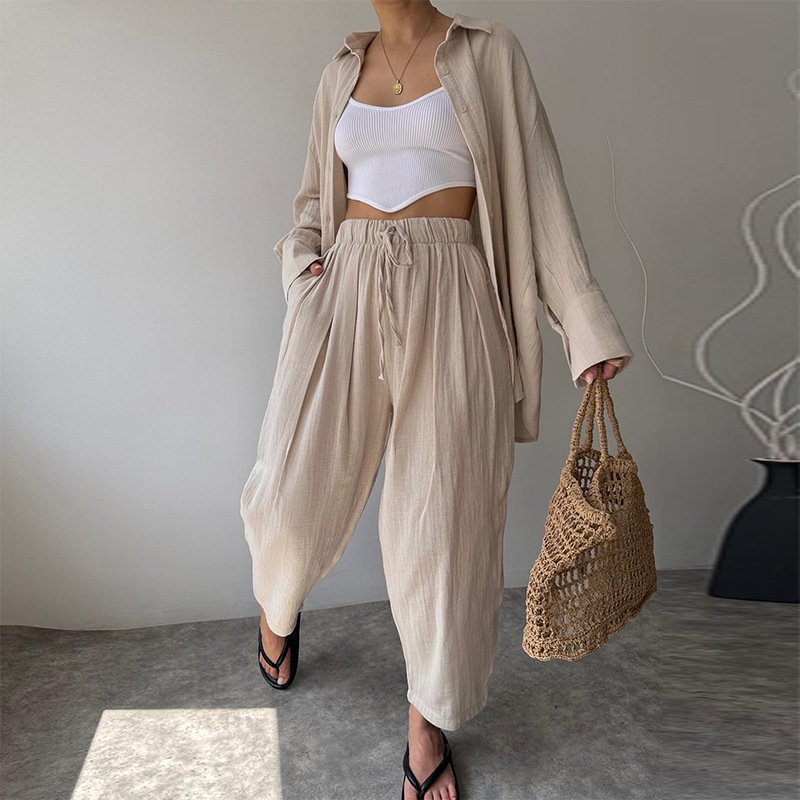 2024 fall clothing for women solid modest casual blouses shirts high rise loose pants plus size women's sets