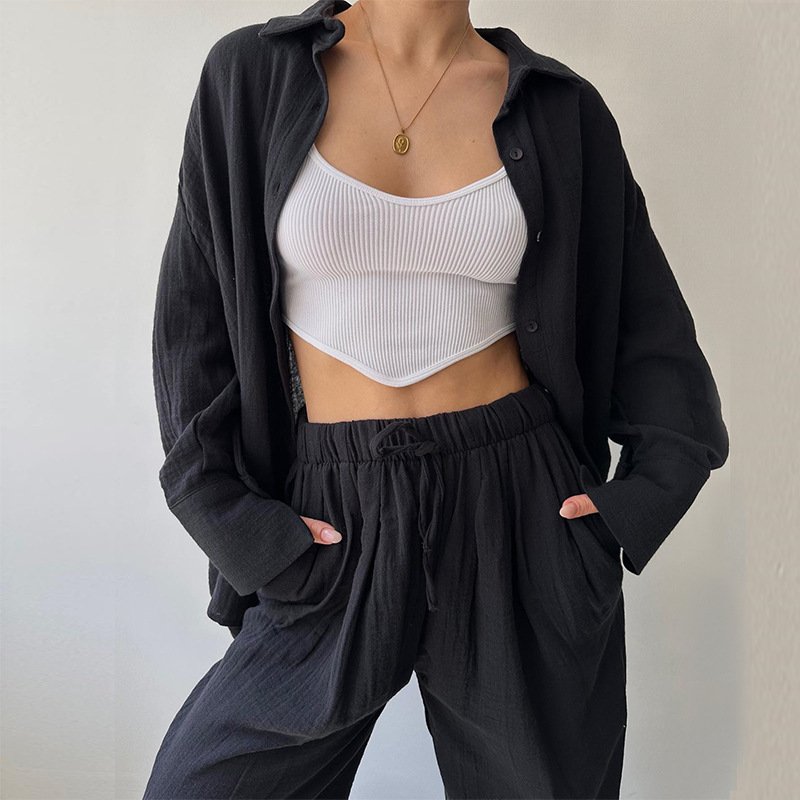 2024 fall clothing for women solid modest casual blouses shirts high rise loose pants plus size women's sets