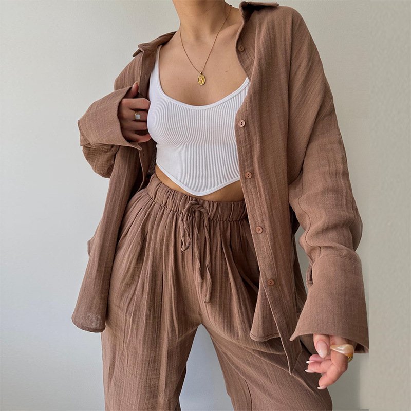 2024 fall clothing for women solid modest casual blouses shirts high rise loose pants plus size women's sets