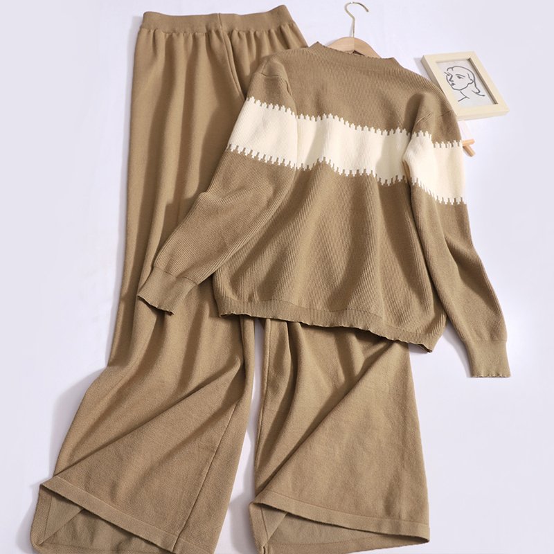 Boutique Wholesale 2024 Autumn New Loose Fitting Pullover Long Sleeved Knitted Sweater Casual Pants Women's Set