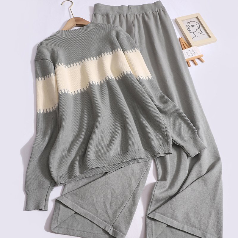 Boutique Wholesale 2024 Autumn New Loose Fitting Pullover Long Sleeved Knitted Sweater Casual Pants Women's Set