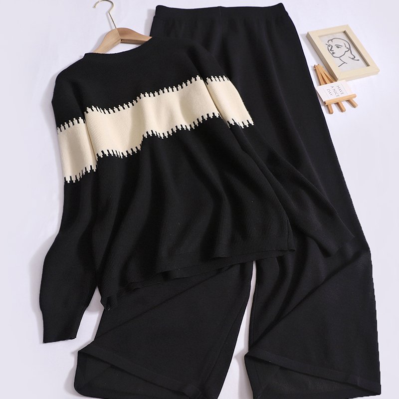 Boutique Wholesale 2024 Autumn New Loose Fitting Pullover Long Sleeved Knitted Sweater Casual Pants Women's Set