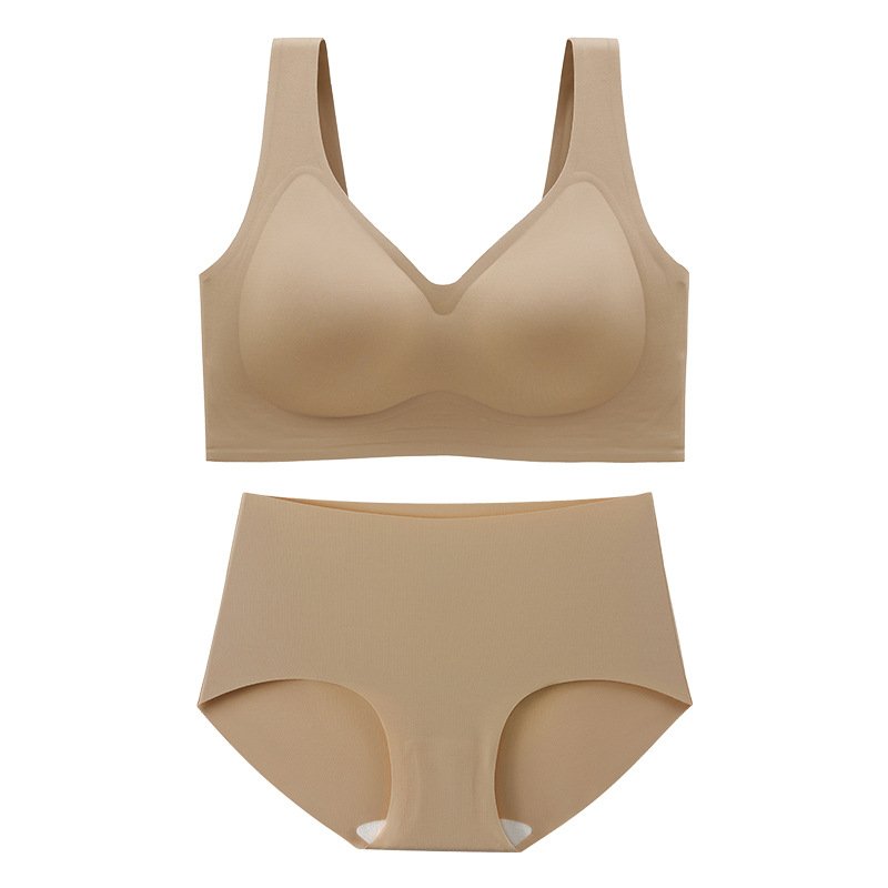 Large Breasts Bras and Panty Sets Comfortable Wireless Bra Brief Set Underwear Set Womens Seamless Panties Plus Size Bra