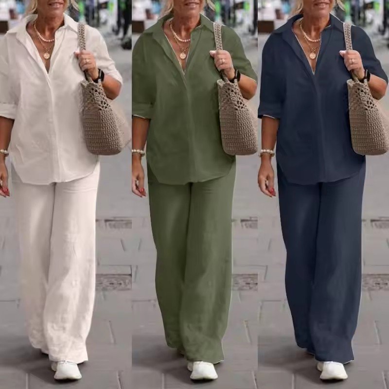 Dropshipping spring fall Fashion Women Clothes Vendor Ladies Street Wear Long Sleeve Shirt and Pant Matching Suits 2 Piece Set