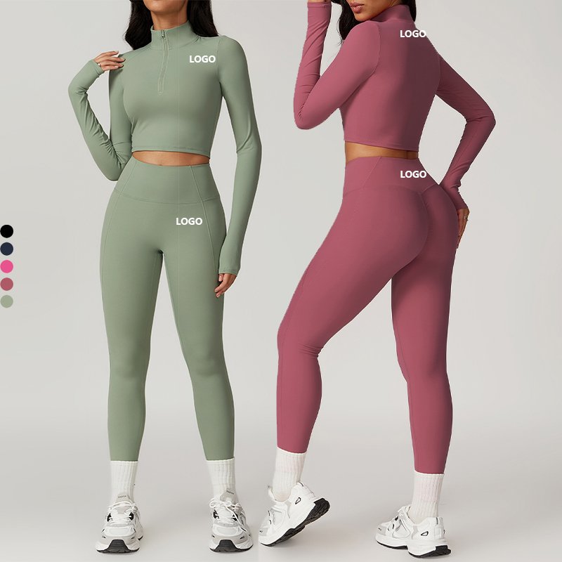 XW-TZ8796-8 Wholesalers High Quality Gym Fitness Jackets Sportswear High Waist Scrunch Butt 2 Piece Yoga Set For Women