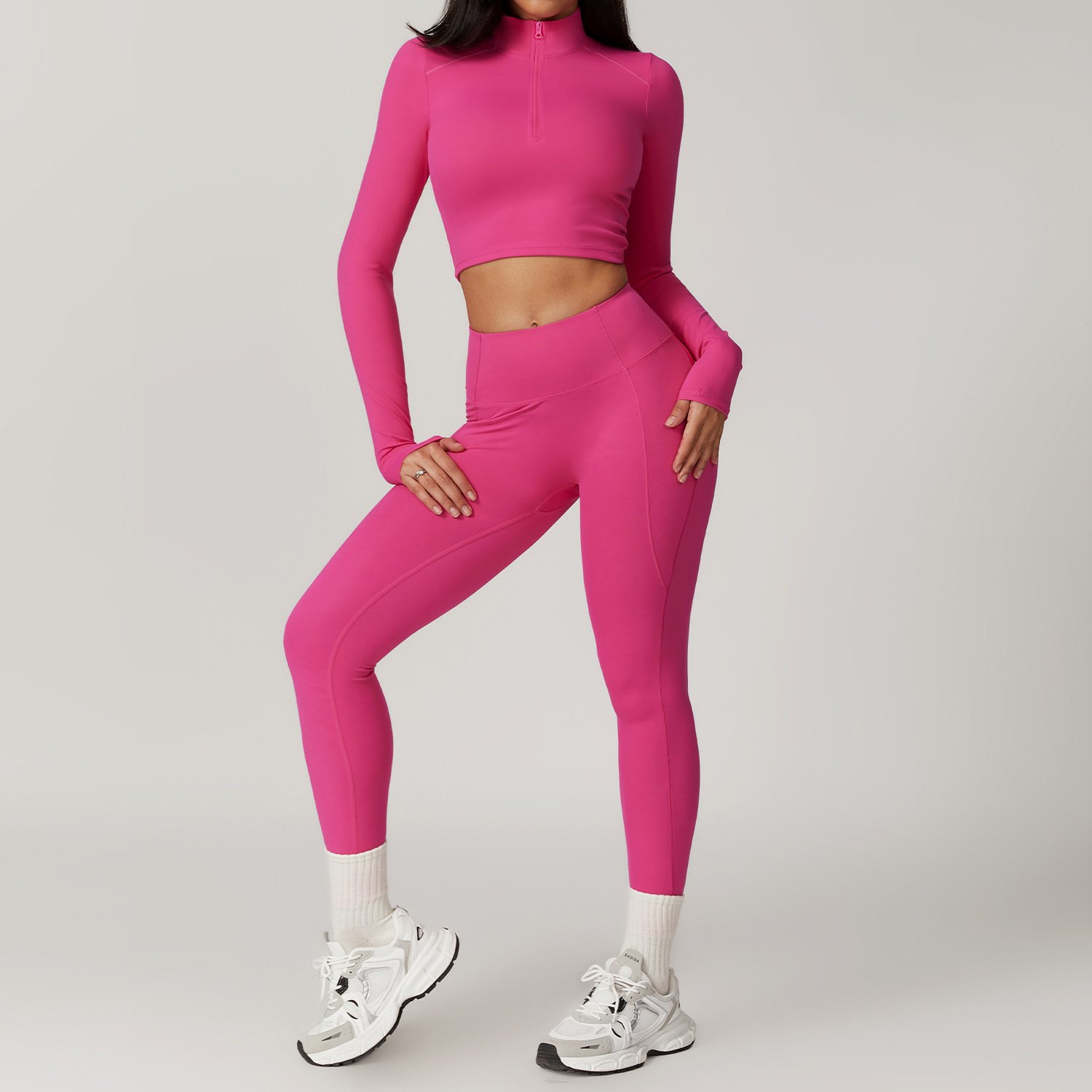 XW-TZ8796-8 Wholesalers High Quality Gym Fitness Jackets Sportswear High Waist Scrunch Butt 2 Piece Yoga Set For Women