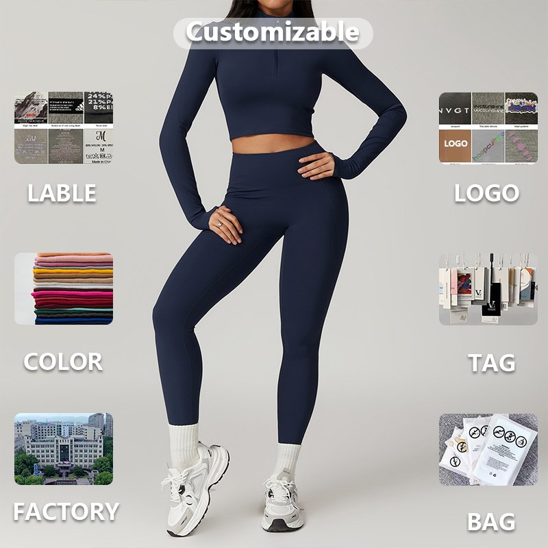 XW-TZ8796-8 Wholesalers High Quality Gym Fitness Jackets Sportswear High Waist Scrunch Butt 2 Piece Yoga Set For Women