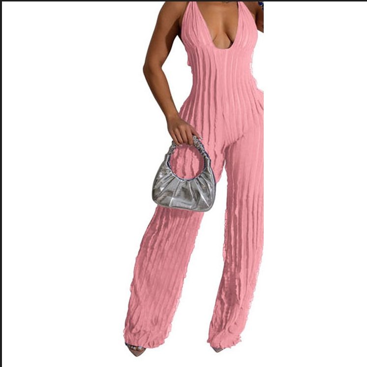 new arrivals women ladies sexy see through mesh sheer halter neck backless one piece long pants romper jumpsuit for women