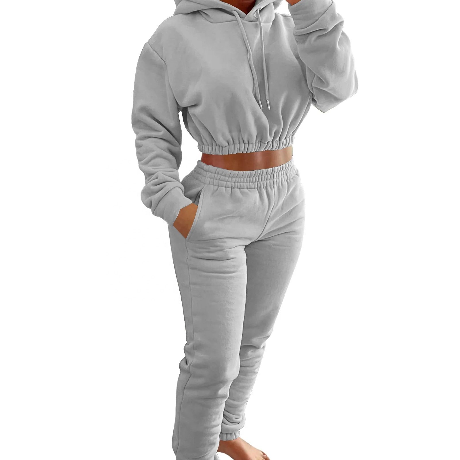 High Quality Oversized Cool Youth Custom Logo Blank Sportswear Jogging Sweatshirt 2 Piece Plain Women's Hoodie Set