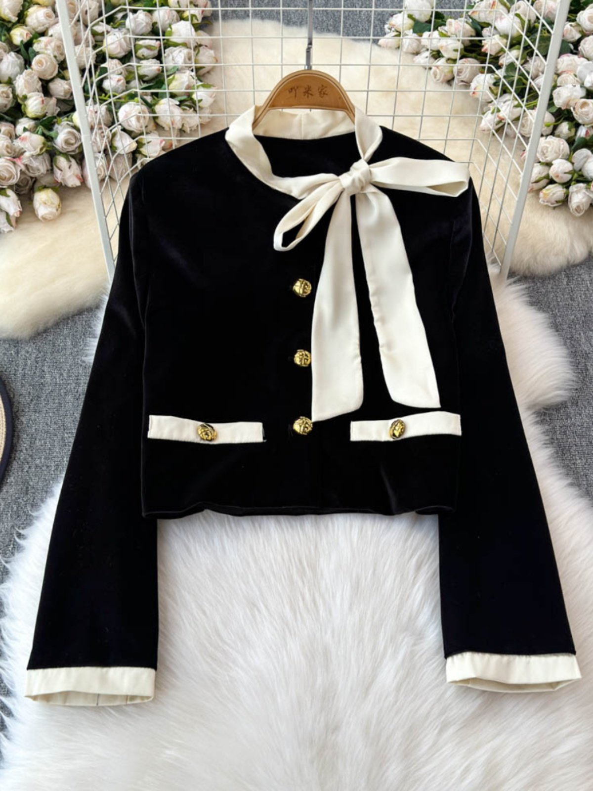 Boutique Wholesale 2024 Autumn New Fashion French Bow Velvet Top High Waist Slimming A-line Short Skirt Women's Set