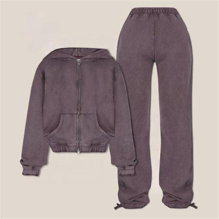 2023 fall women clothes hoodie set clothing crop top and denim acid wash cropped top cargo tees hoodie set for women