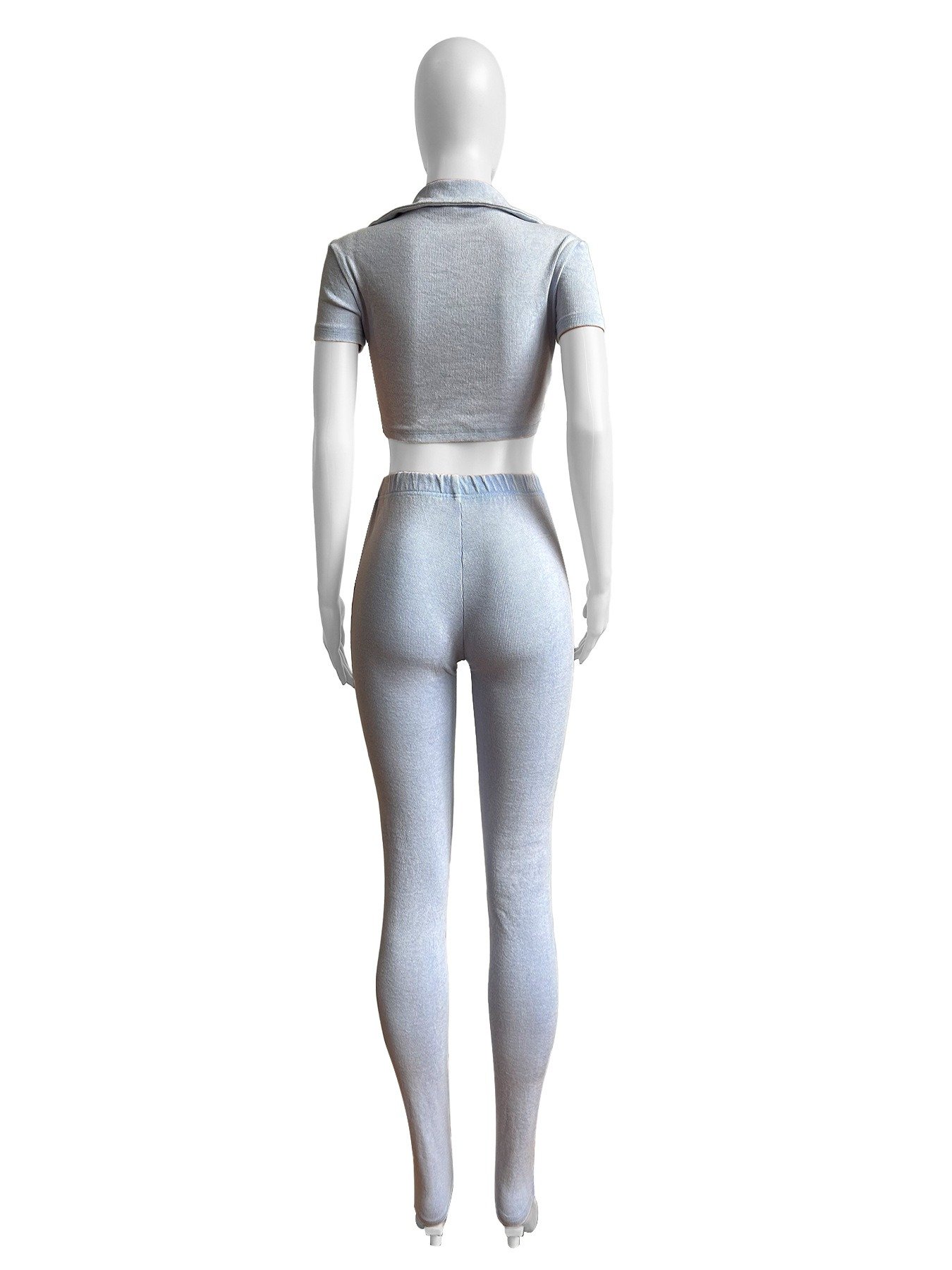 New Summer Hot Sale Women Fashion Clothing Ribbed Washed Distressed Deep V Two Piece Set