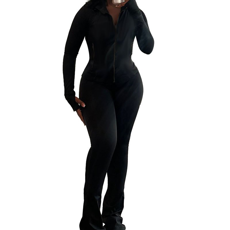 Autumn Winter Sports Outfits for Women 2 Piece Set Casual Zip Patchwork Jacket Top Top + Bodycon Pants Suits