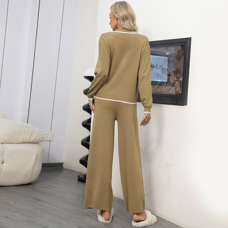 Boutique Wholesale 2024 Autumn New Style Temperament Single Breasted Loose Top Casual Wide Leg Pants Knitted Women's Sets