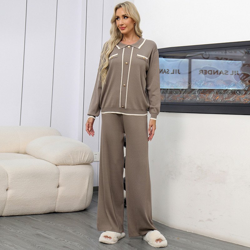 Boutique Wholesale 2024 Autumn New Style Temperament Single Breasted Loose Top Casual Wide Leg Pants Knitted Women's Sets