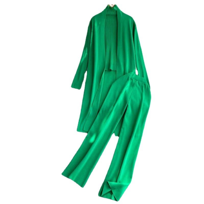 Liu Ming 2024 New Fashion Women 3 Piece Set Long Sleeve Top And Pants Suit Knitted Outfits
