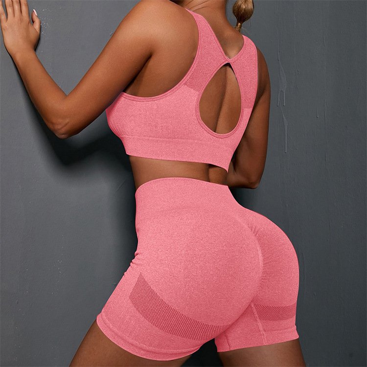 High Quality Hot Selling Women's Sports Fitness Suits Sexy Bra High Waist Peach Hip Elasticity Quick Drying Yoga Sets