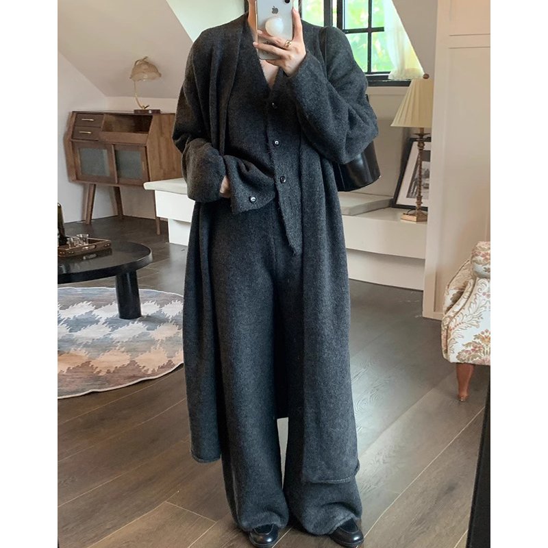 Boutique Wholesale 2024 Autumn Vintage Long Knitted Sweater Jacket Vest Casual Pants Women's Set