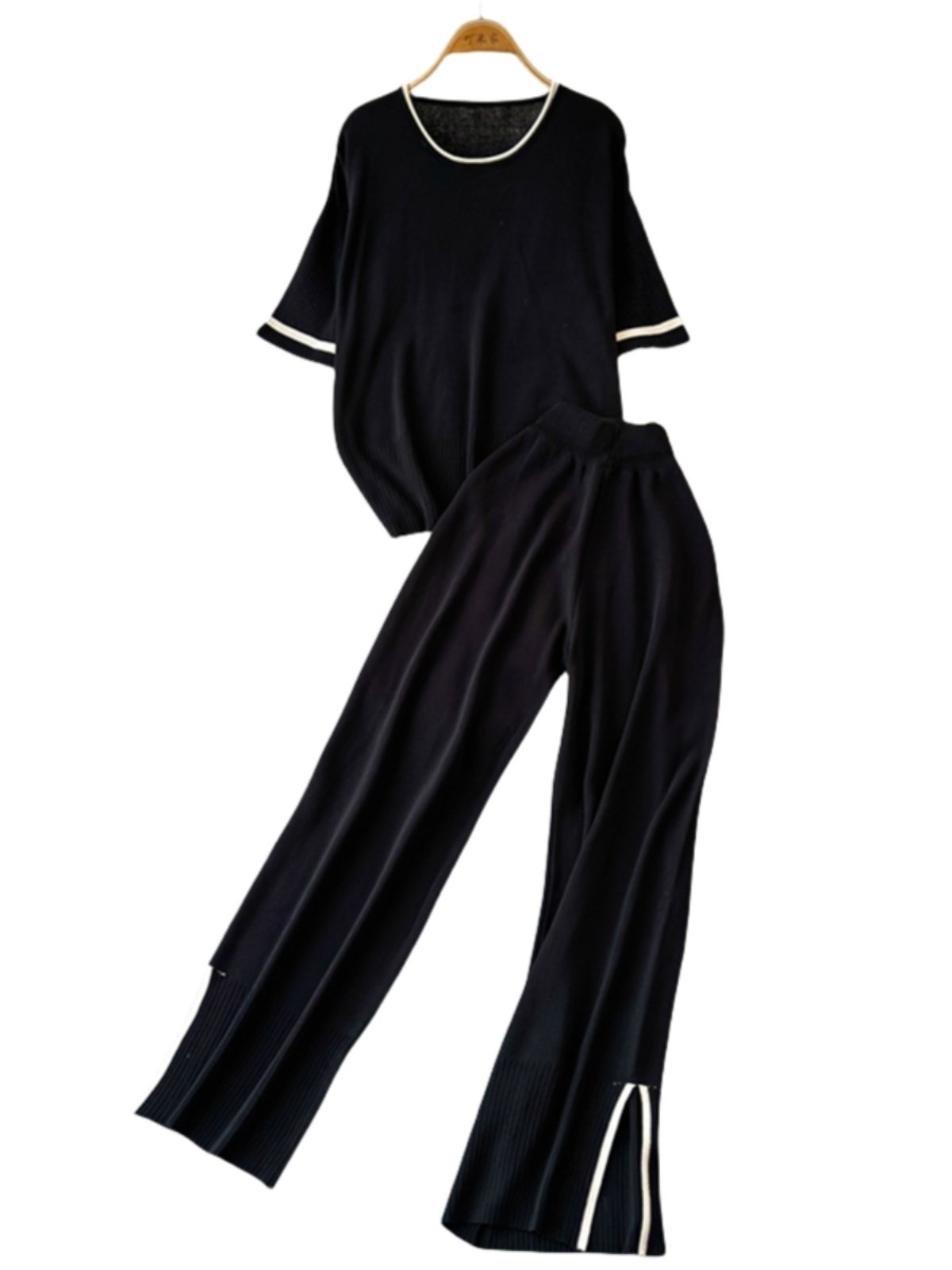 Boutique Wholesale 2024 Autumn New Fashionable Loose and Slimming Knitted Top High Waist Wide Leg Pants Women's Set