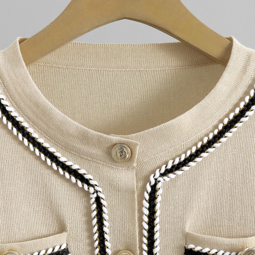 Atoptex Autumn Round Neck Double Pocket Knit Cardigan Top Knitted Cardigan Slimming Pants Women's Set