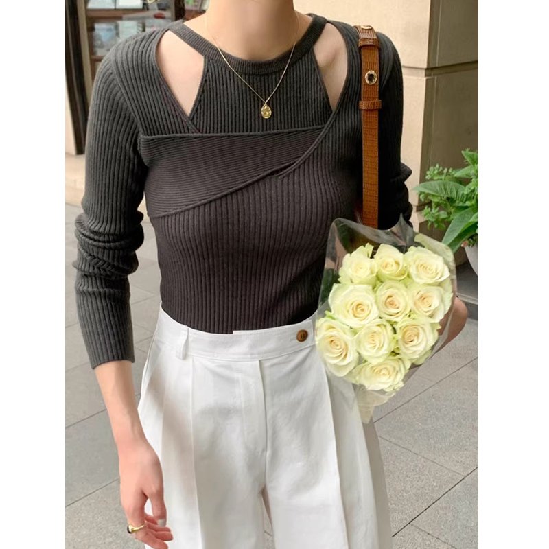 Wholesale 2024 Autumn Vintage Knitted Vest V-neck Cross Design Long Sleeved Sweater Women's Set