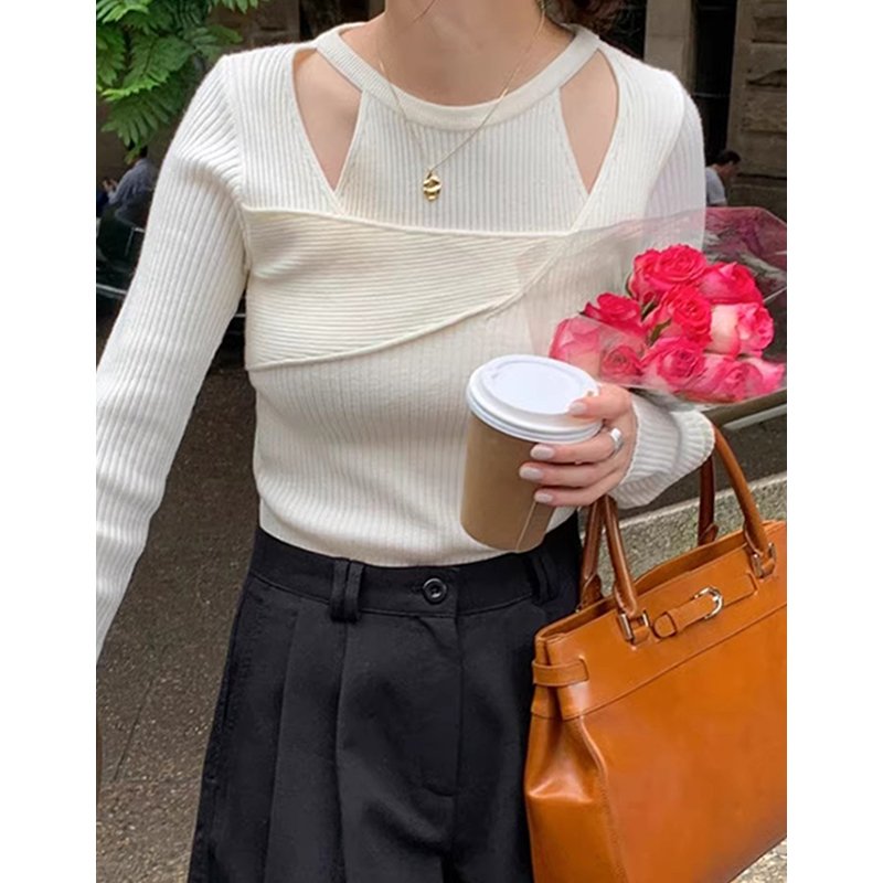 Wholesale 2024 Autumn Vintage Knitted Vest V-neck Cross Design Long Sleeved Sweater Women's Set