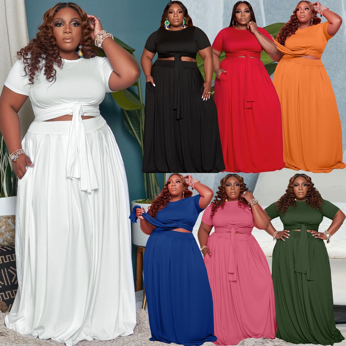 2024 New Arrival Elegant Casual High Quality Woman 5Xl Two Piece Set Plus Size Women's Clothing