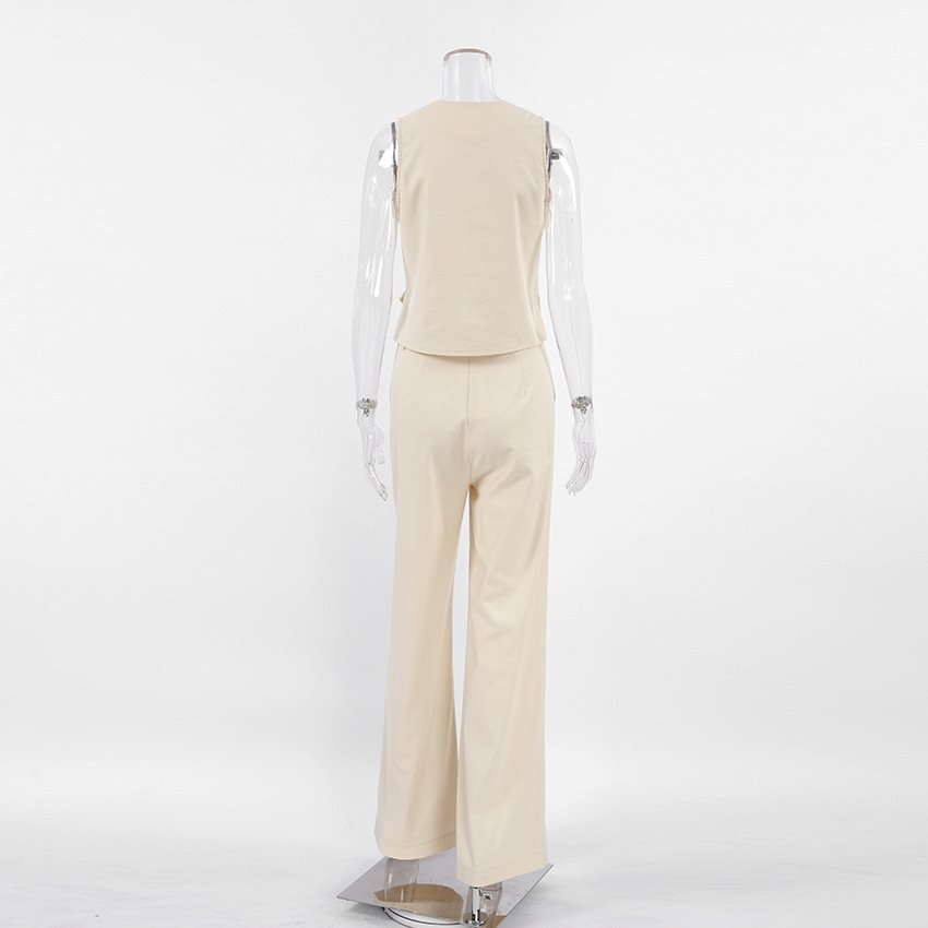 Casual Custom Cotton Women's Clothing 2 Piece Set Women Buttons Sim Vest Wide Leg Pants Outfits Linen Women's Sets