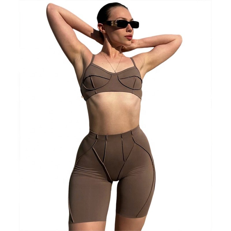 JY summer new sleeveless crop top and short pants 2 piece set solid bodycon casual fashion sport wear women's set
