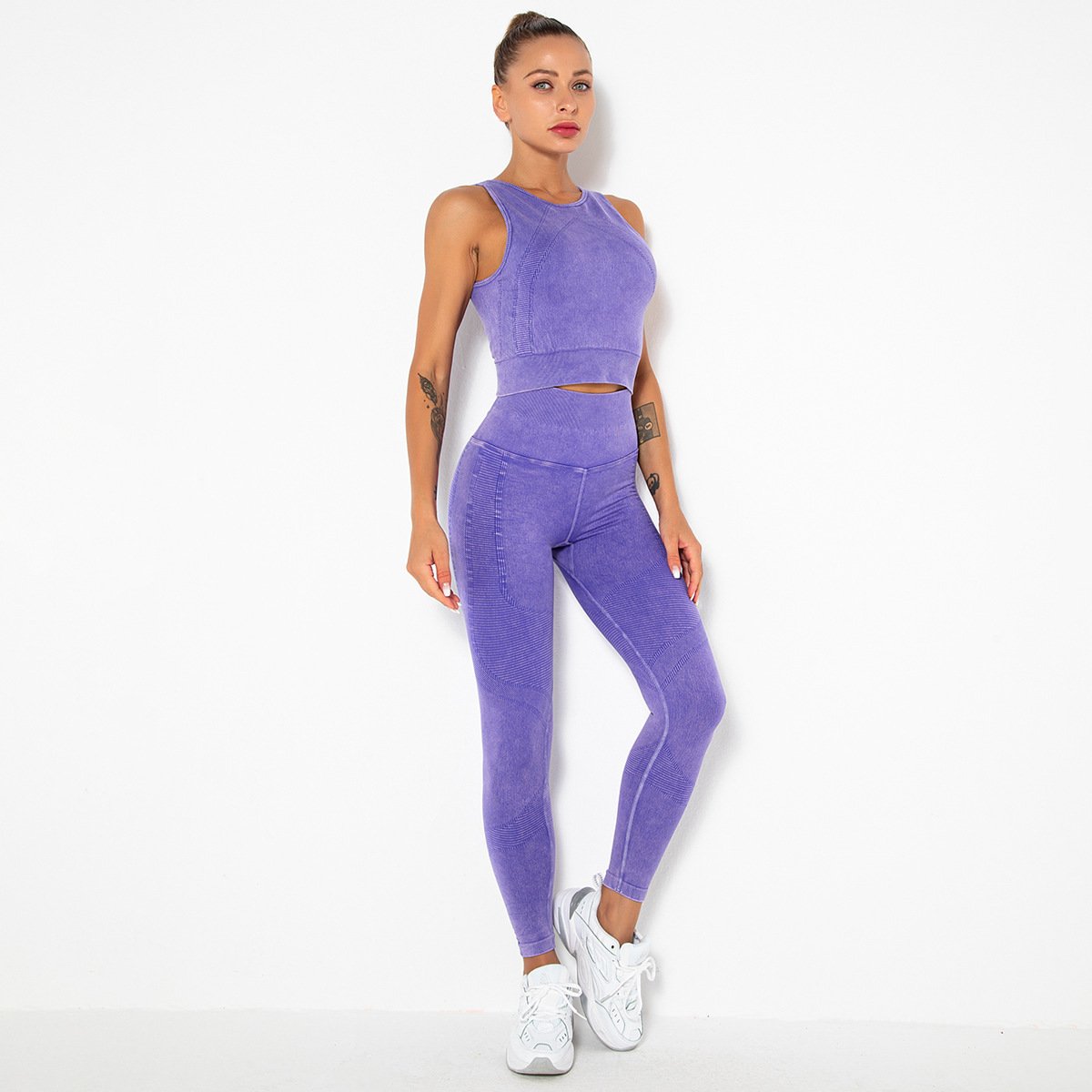 seamless knitted washable yoga vest fitness running yoga suit women's breathable tights yoga set pants sportswear