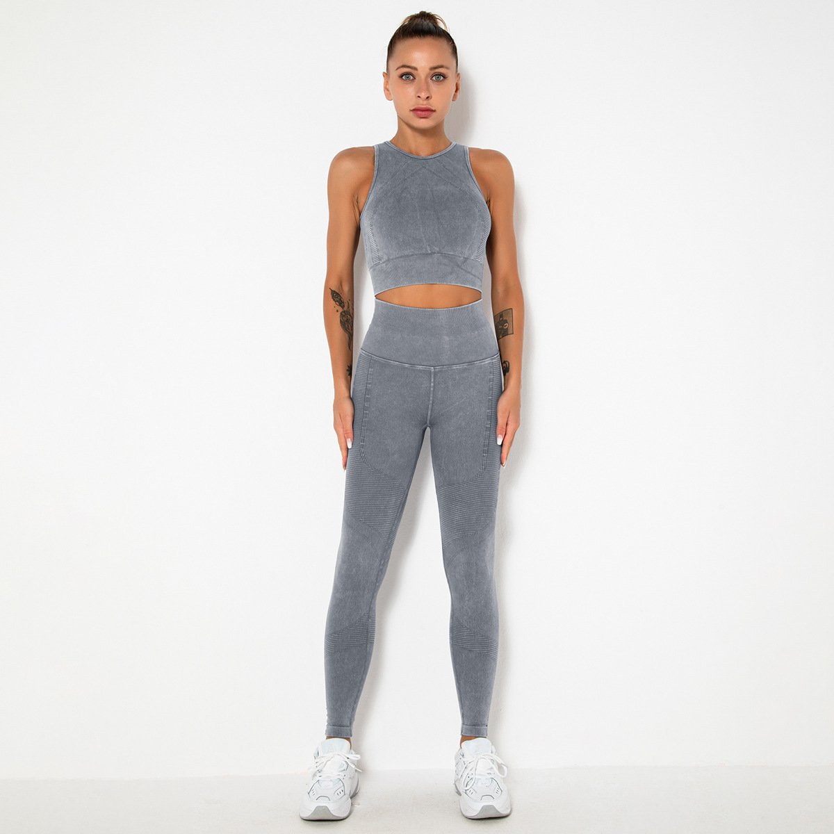seamless knitted washable yoga vest fitness running yoga suit women's breathable tights yoga set pants sportswear