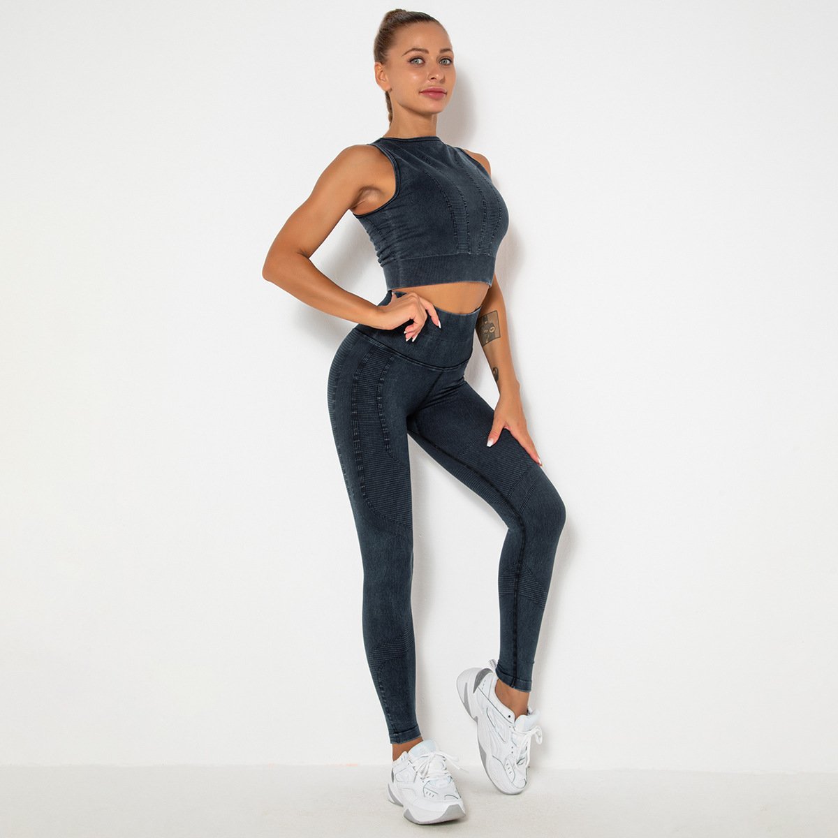 seamless knitted washable yoga vest fitness running yoga suit women's breathable tights yoga set pants sportswear