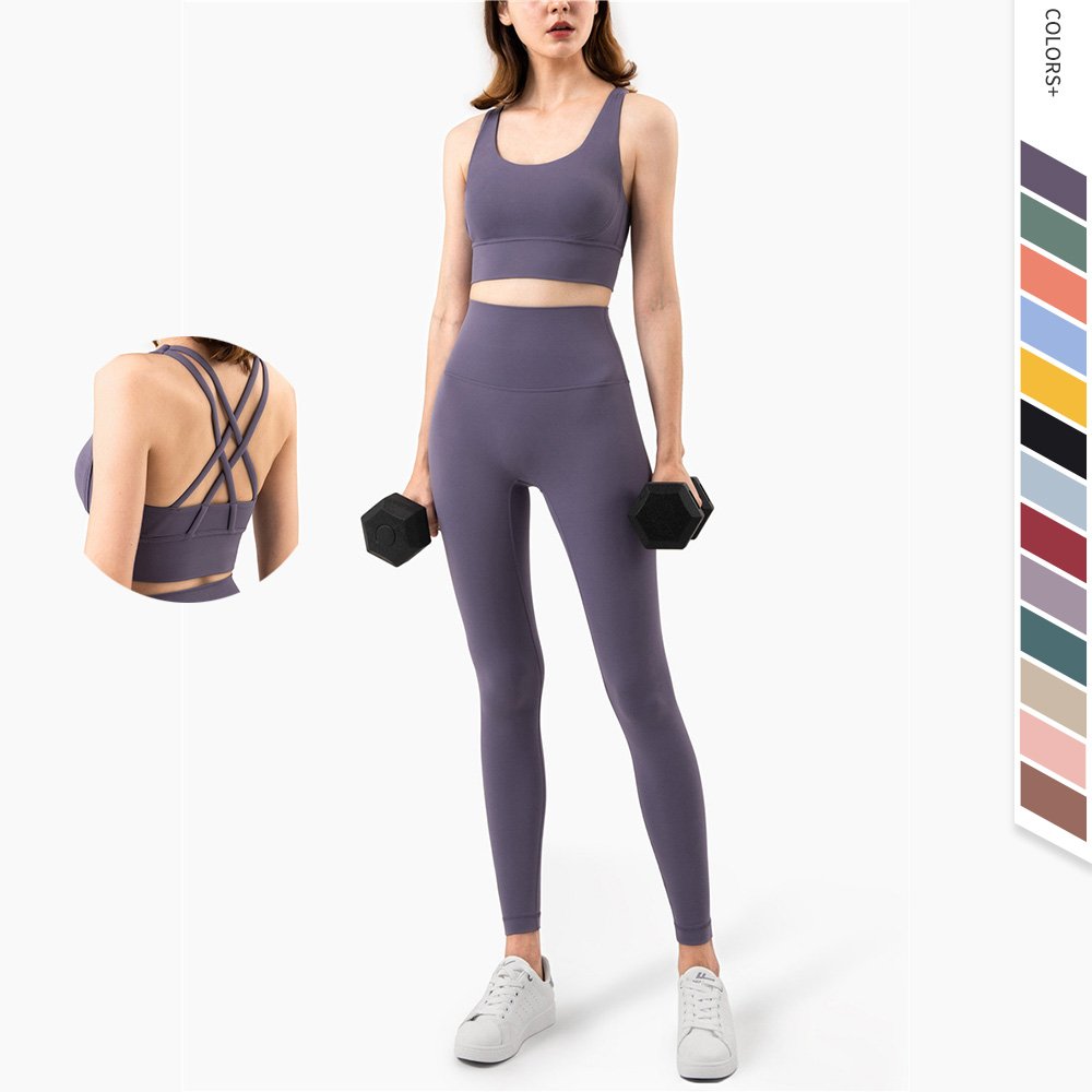 Factory Women's Workout Sets 2 Pieces Suits High Waisted Yoga Pants with High Impact Bra Gym Fitness Clothes Bra Leggings Set