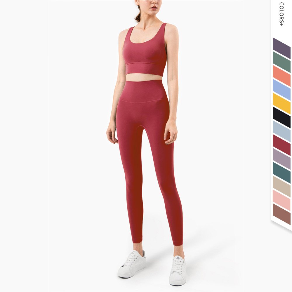 Factory Women's Workout Sets 2 Pieces Suits High Waisted Yoga Pants with High Impact Bra Gym Fitness Clothes Bra Leggings Set