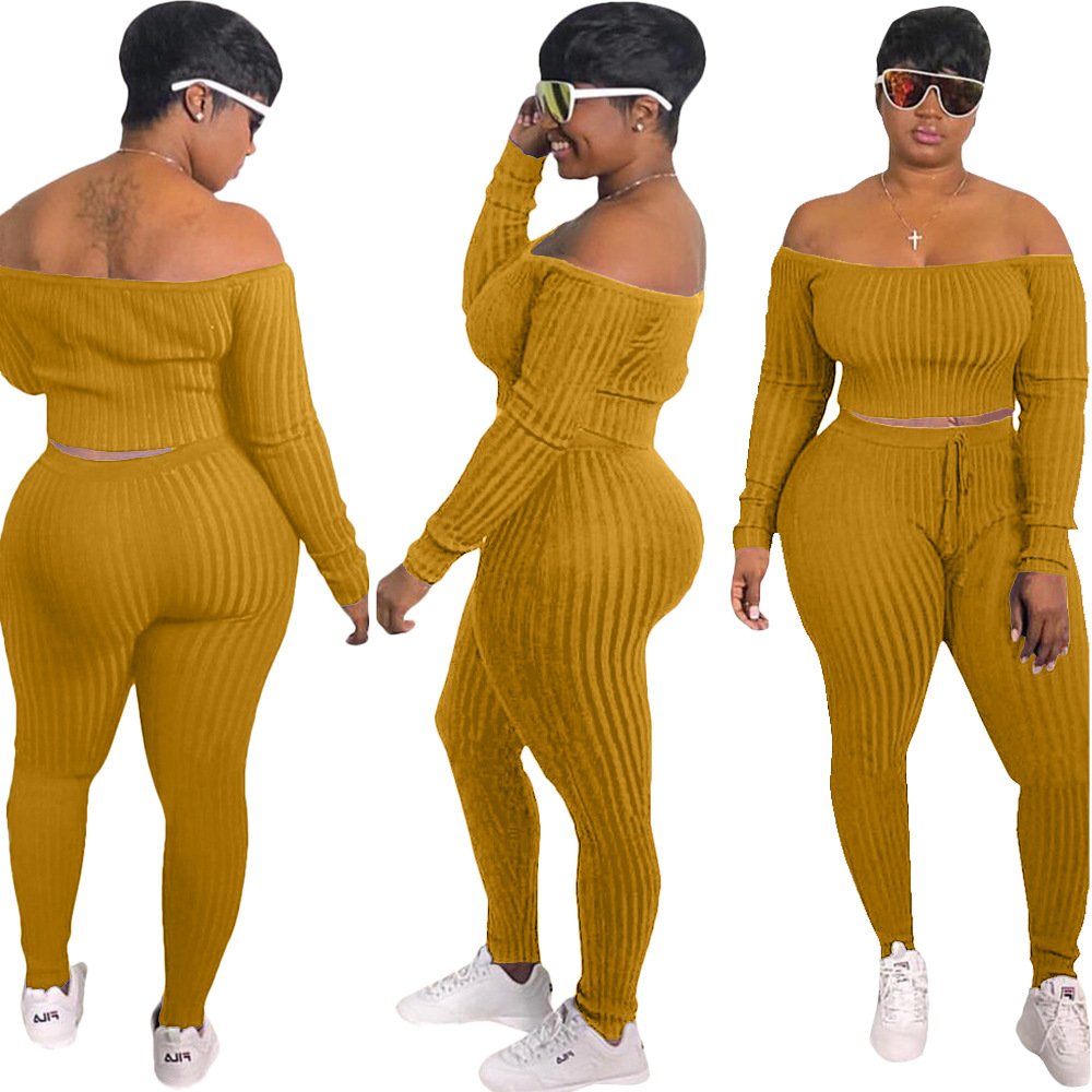 2022 New Ropa De Mujeres Womens Clothing Fashion Women Fall Clothes off shoulder Outfits Women's Sets winter Two Piece Set