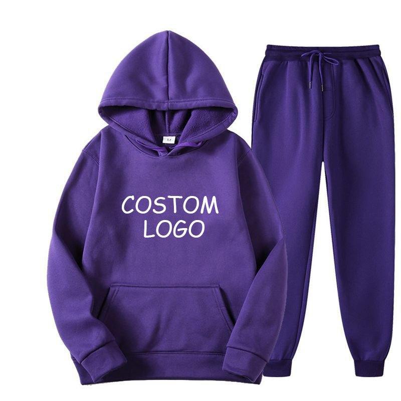Custom Logo Jogger Gym Crop Top Oversize Hoodie Sweatshirt Two Piece Winter Sets Womens Clothing Women's Trousers & Pants Set