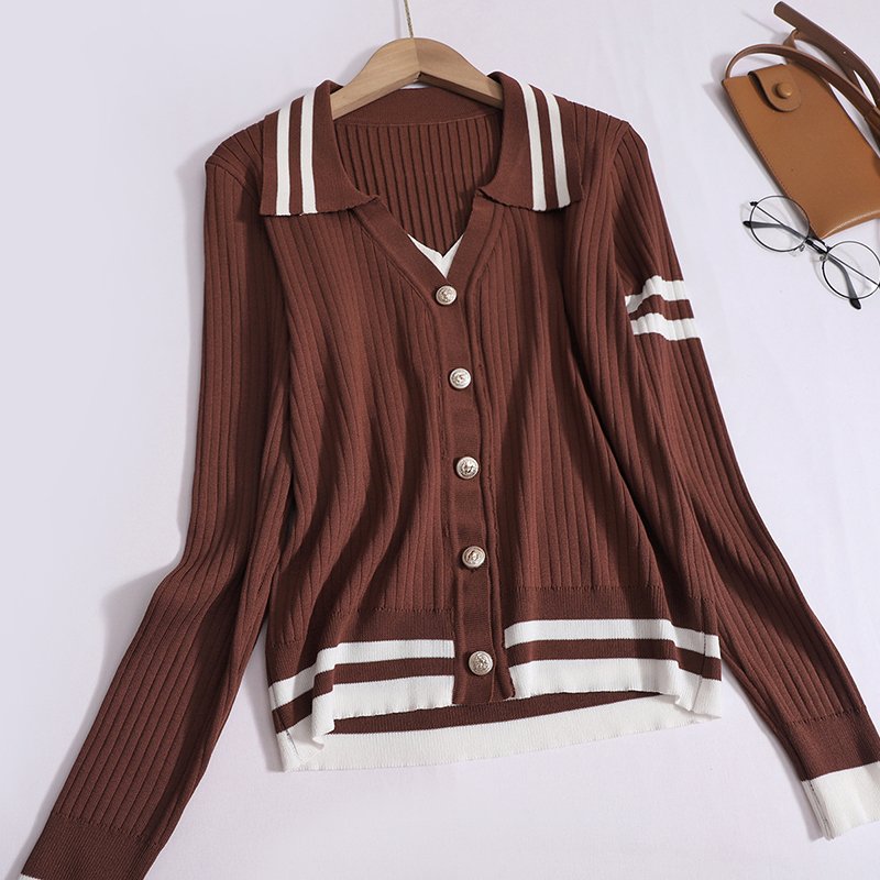 Boutique Wholesale 2024 Autumn Casual Vacation Two-piece Breasted Knitted Sweater Striped High Waisted Pants Women's Set