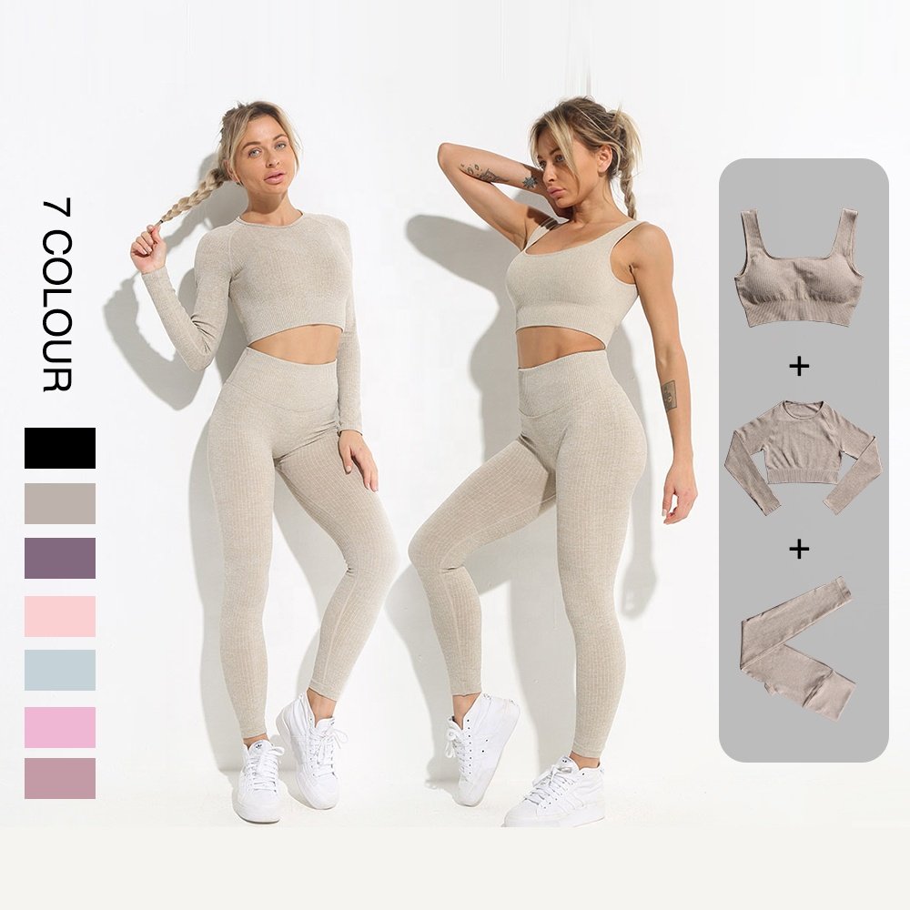 Seamless Women's Sportswear Yoga Set Workout Clothes Athletic Wear Sports Gym Legging Fitness Bra Yoga Suits Top Long Sleeve