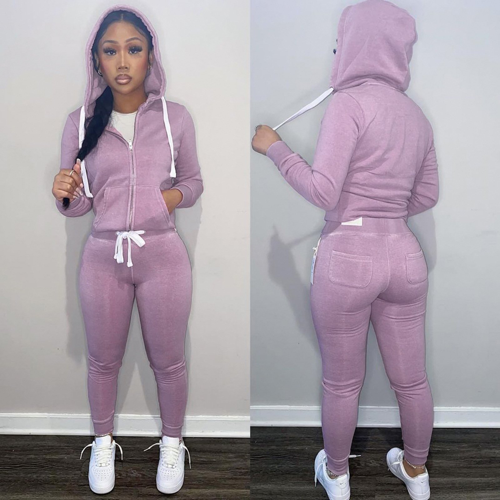 Autumn Winter Tracksuit Custom Women's Set Cotton Sweatshirt Tight Custom Logo Joggers Sport Gym Two Piece Hooded Suit Women