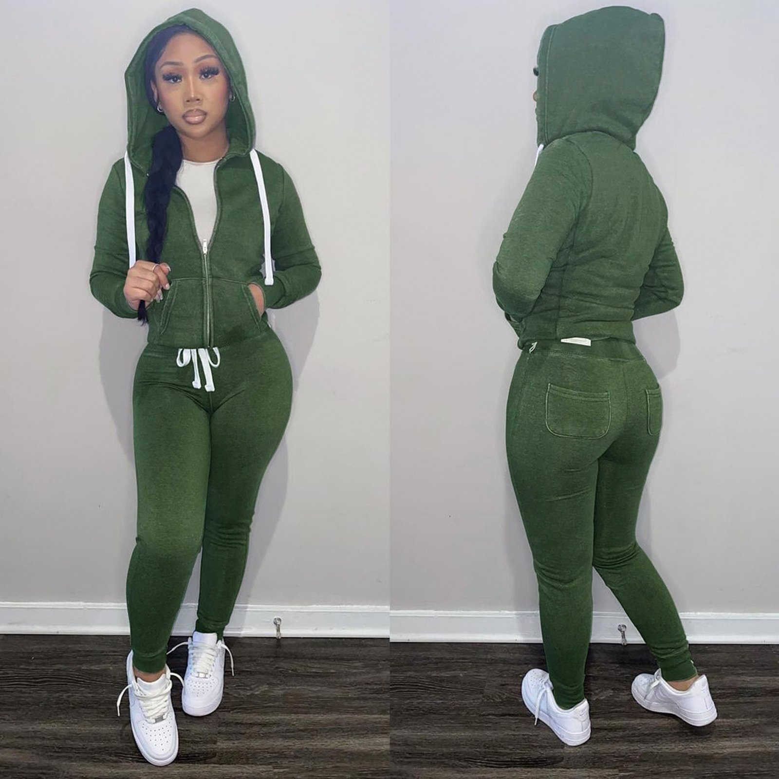 Autumn Winter Tracksuit Custom Women's Set Cotton Sweatshirt Tight Custom Logo Joggers Sport Gym Two Piece Hooded Suit Women